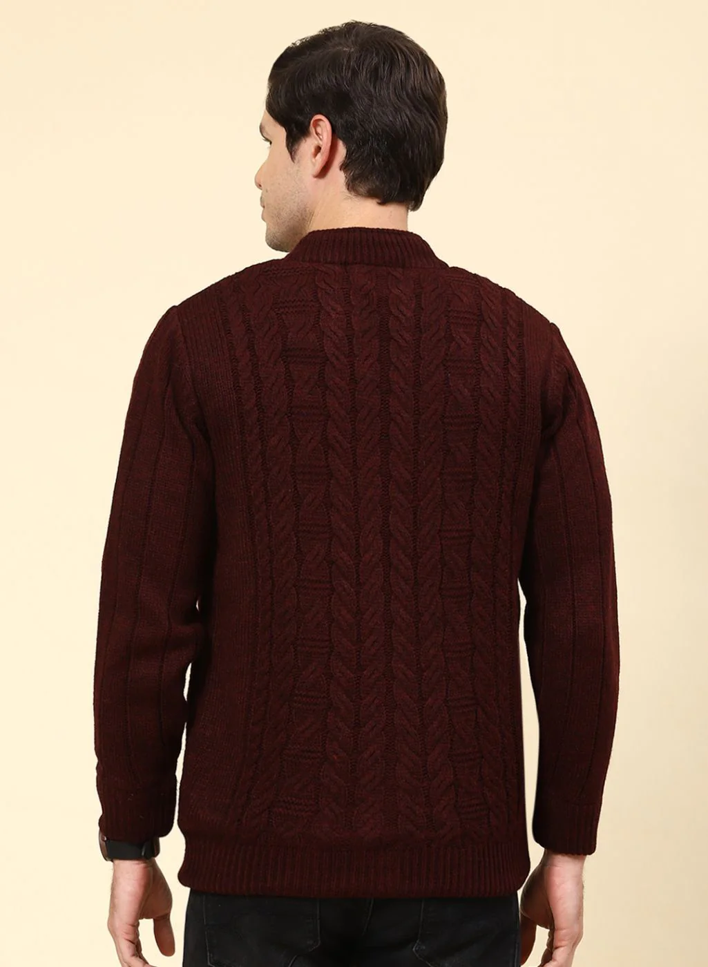 Men Maroon Self Design Wool blend Jacket - Image 5