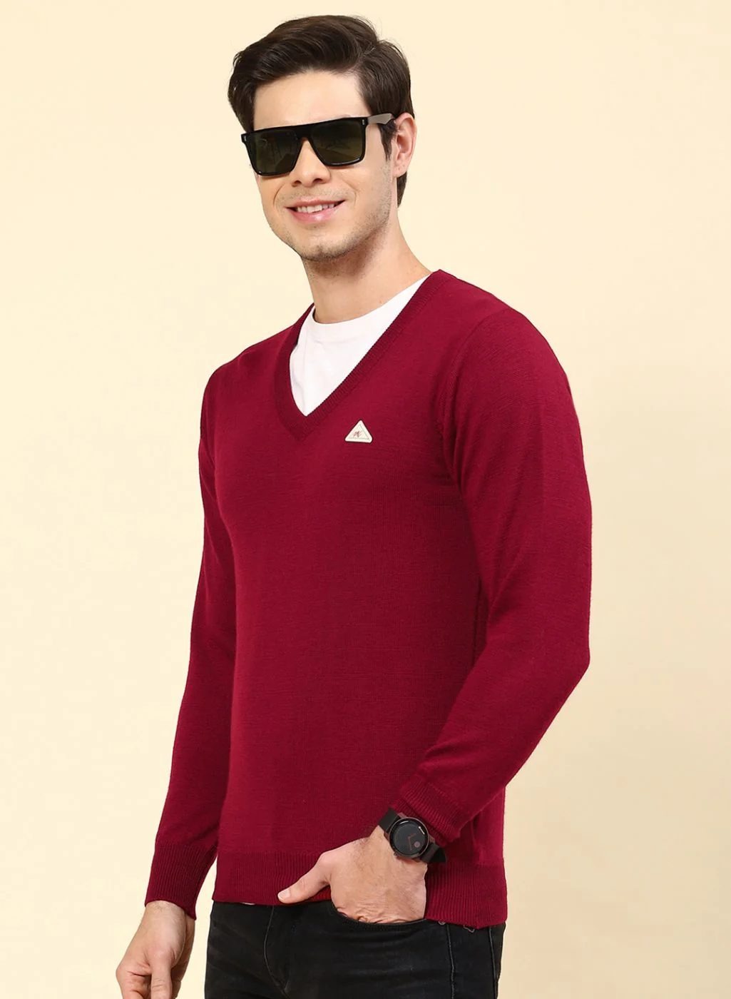Men Maroon Solid Pure wool Pullover - Image 3