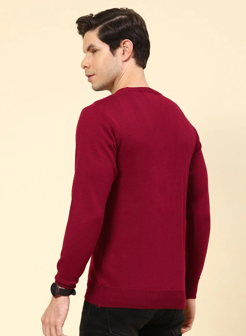Men Maroon Solid Pure wool Pullover - Image 5