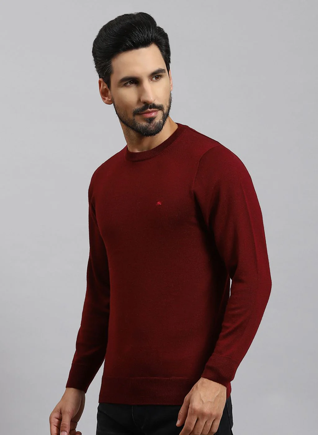 Men Maroon Solid Pure wool Pullover - Image 3