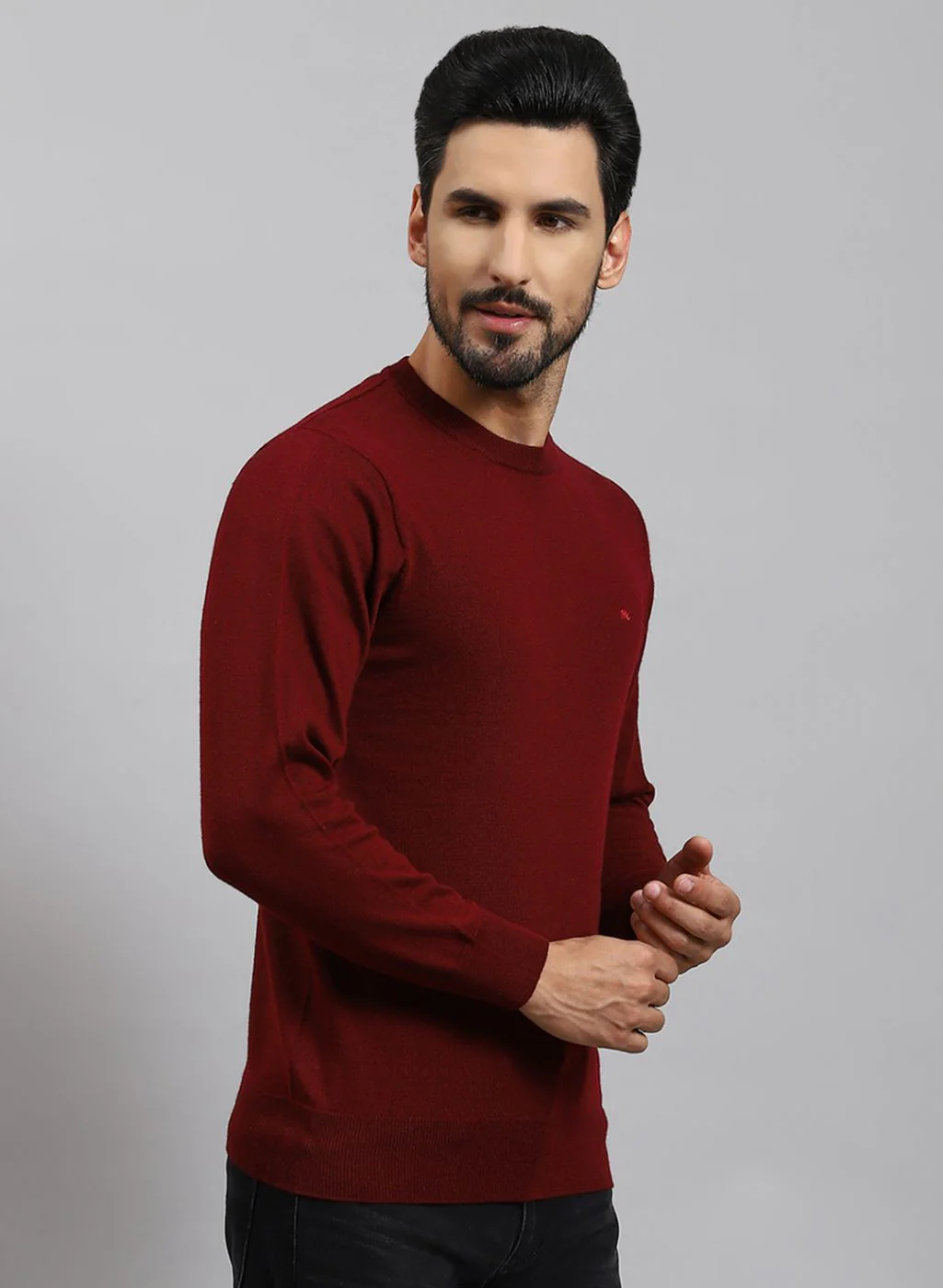 Men Maroon Solid Pure wool Pullover - Image 4