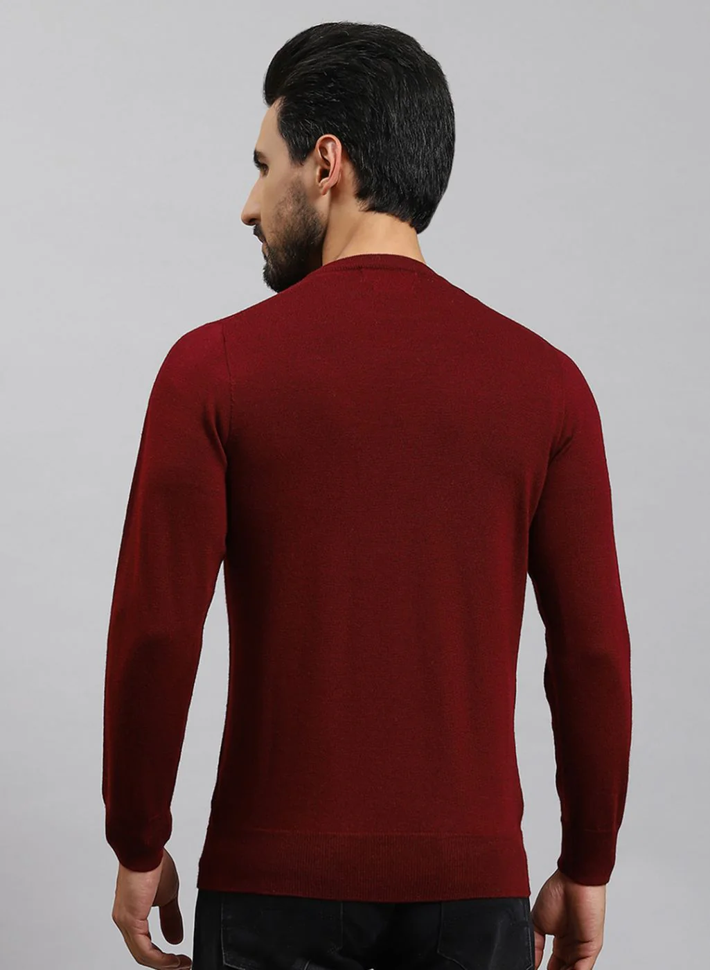 Men Maroon Solid Pure wool Pullover - Image 5