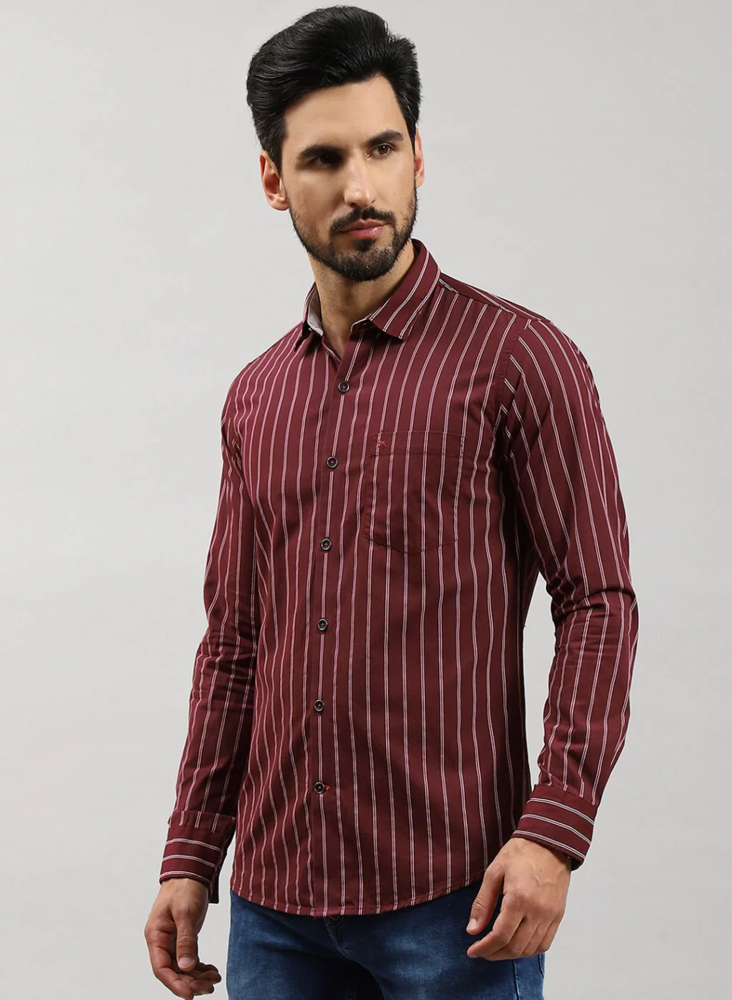 Men Maroon Stripe Pure Cotton Shirt - Image 3