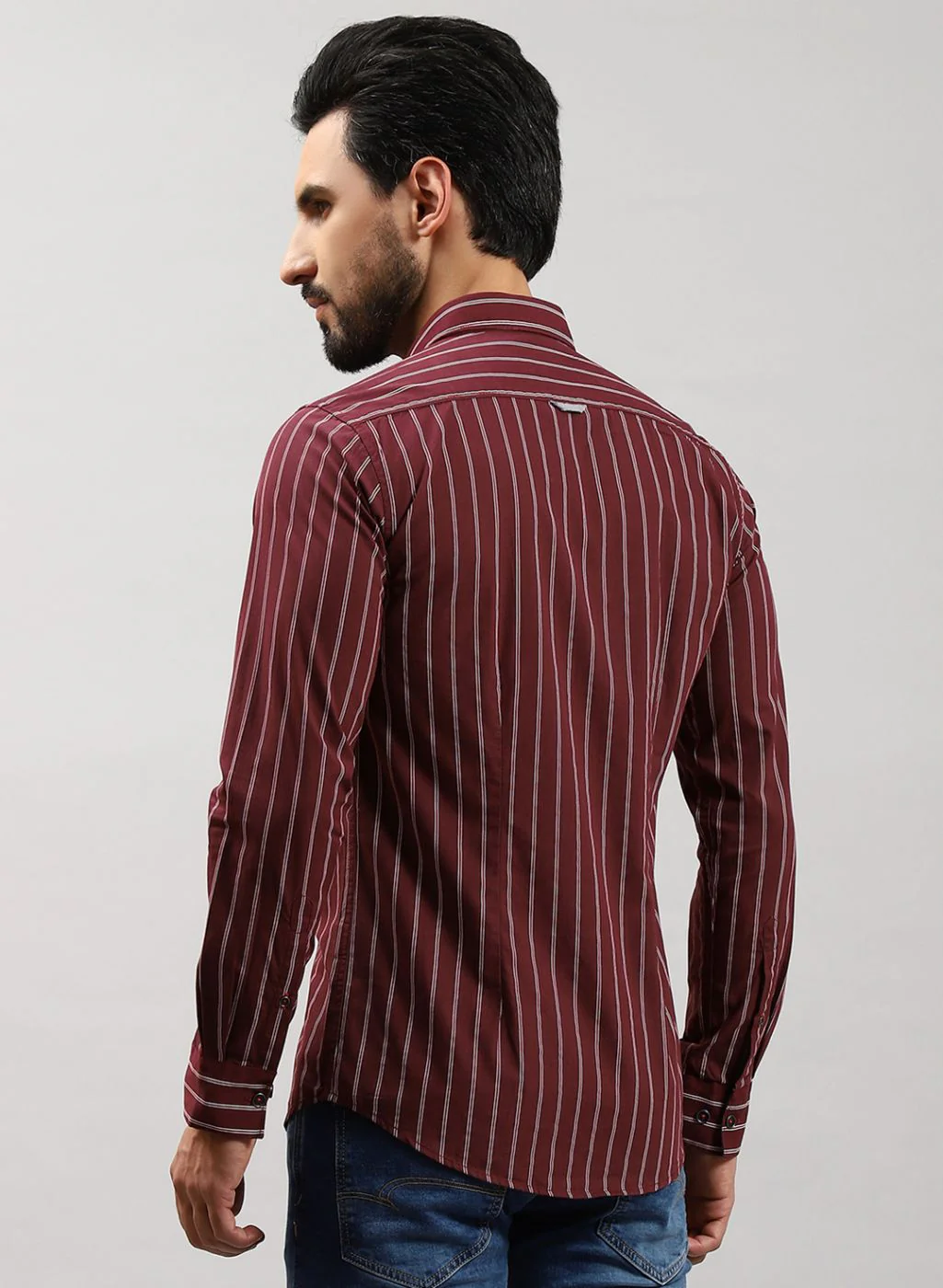 Men Maroon Stripe Pure Cotton Shirt - Image 5