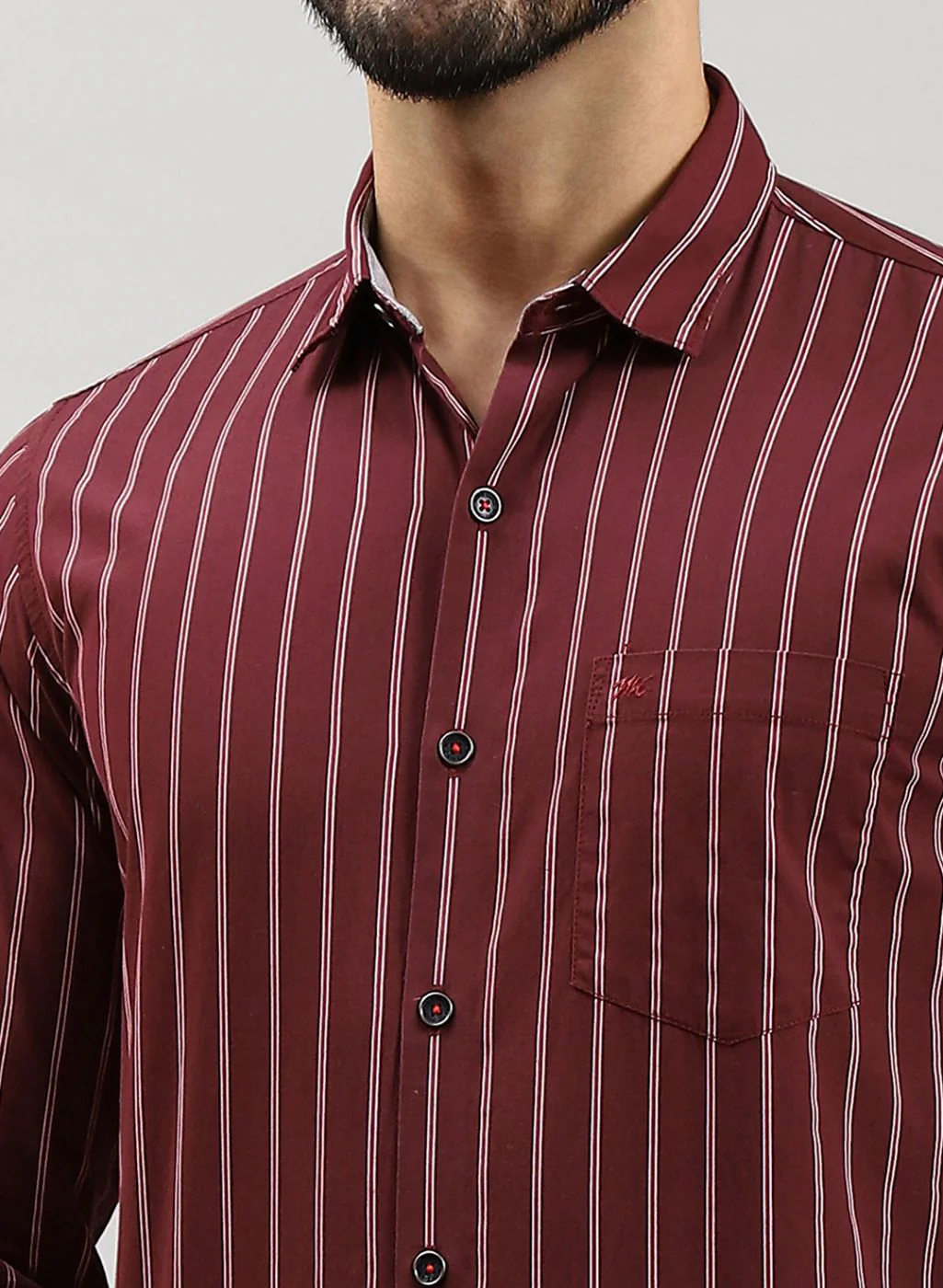 Men Maroon Stripe Pure Cotton Shirt - Image 6