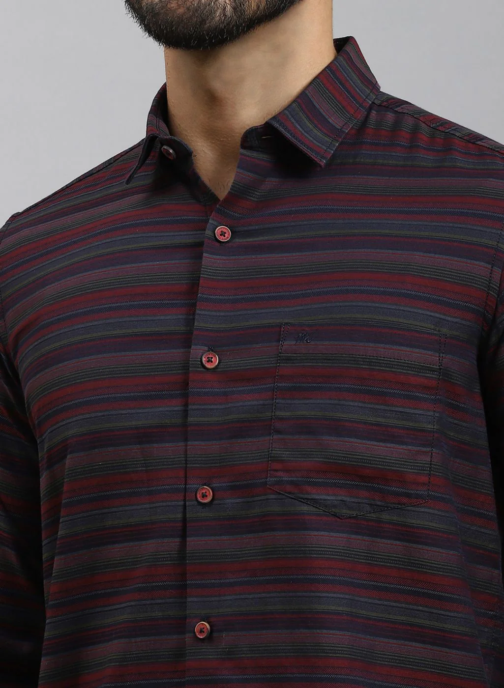 Men Maroon Stripe Pure Cotton Shirt - Image 6