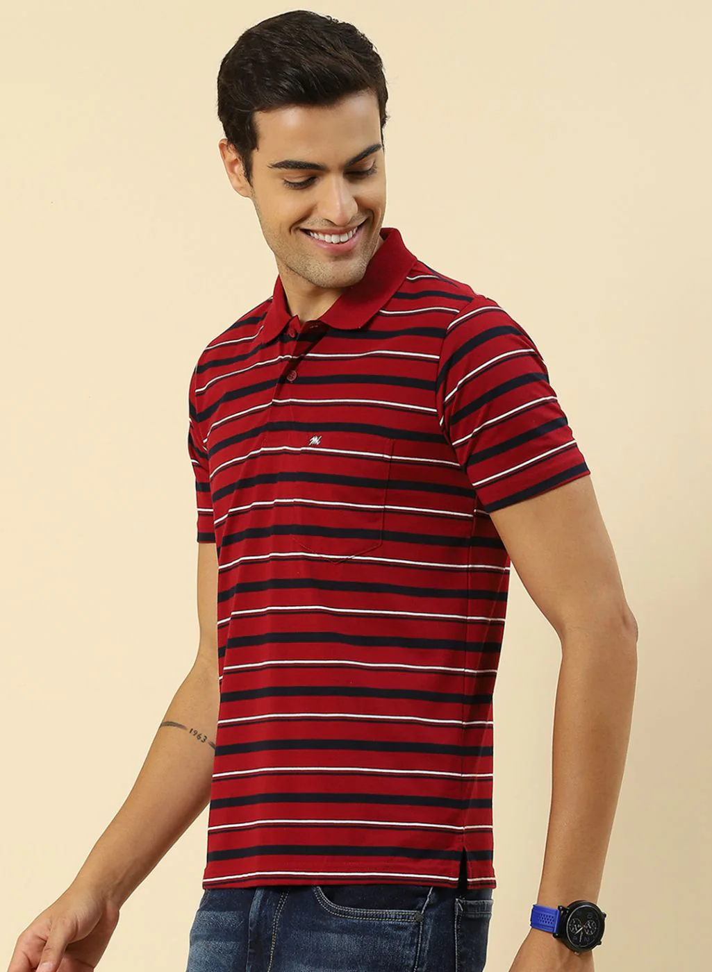 Men Maroon Stripe T-Shirt - Image 2
