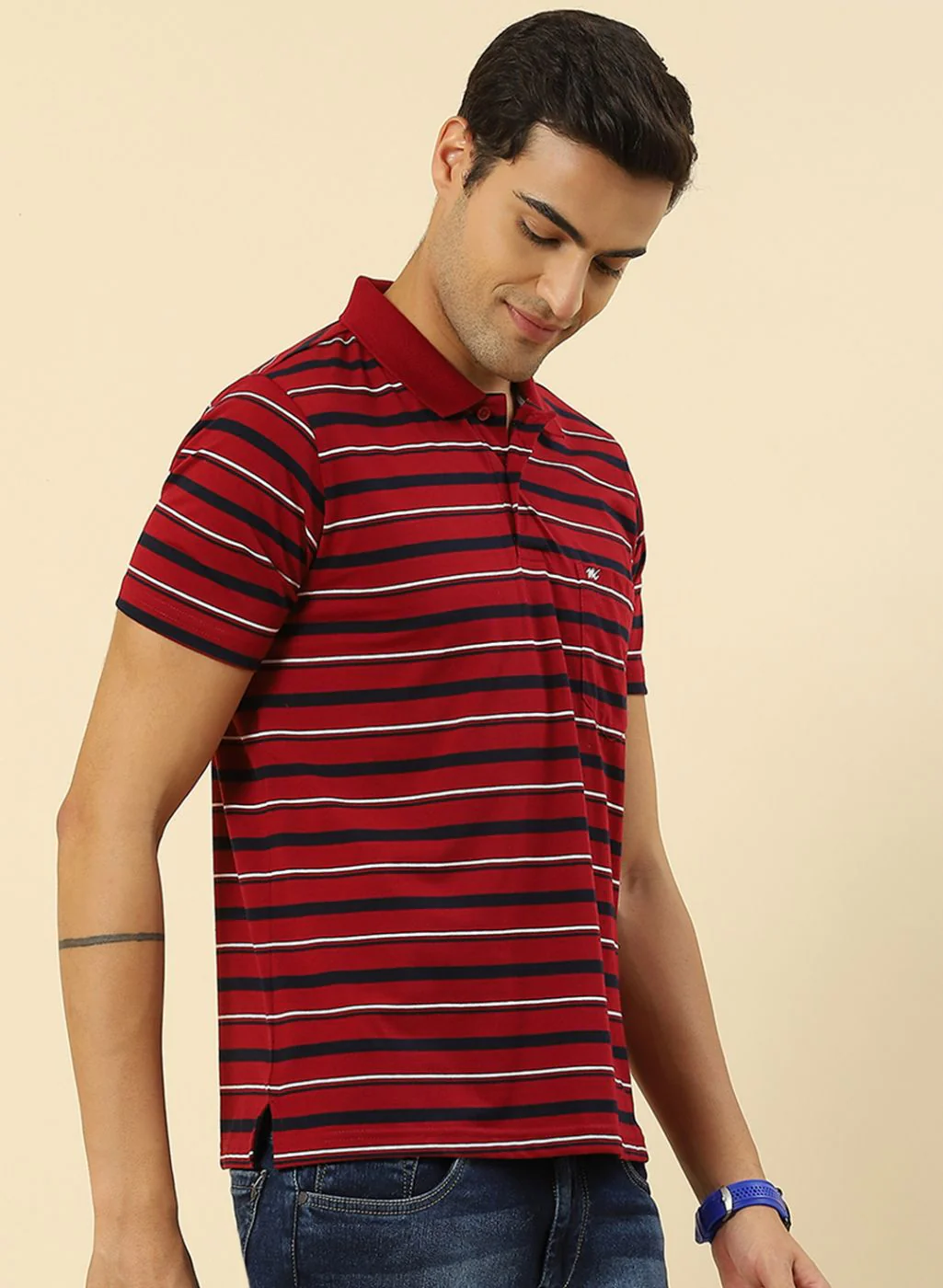 Men Maroon Stripe T-Shirt - Image 3