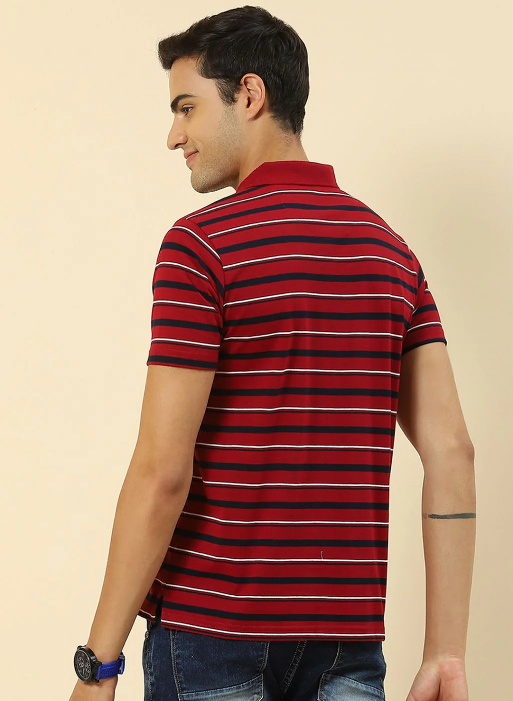 Men Maroon Stripe T-Shirt - Image 4