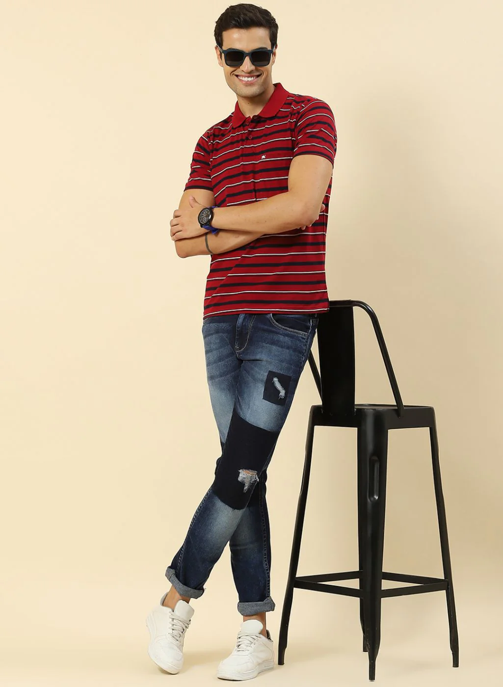 Men Maroon Stripe T-Shirt - Image 5