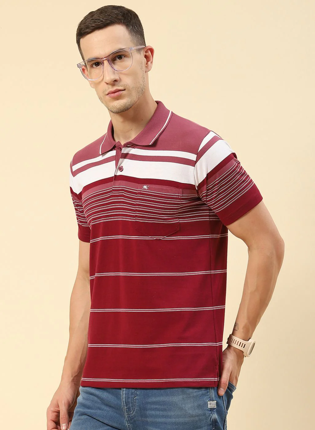 Men Maroon Stripe T-Shirt - Image 3