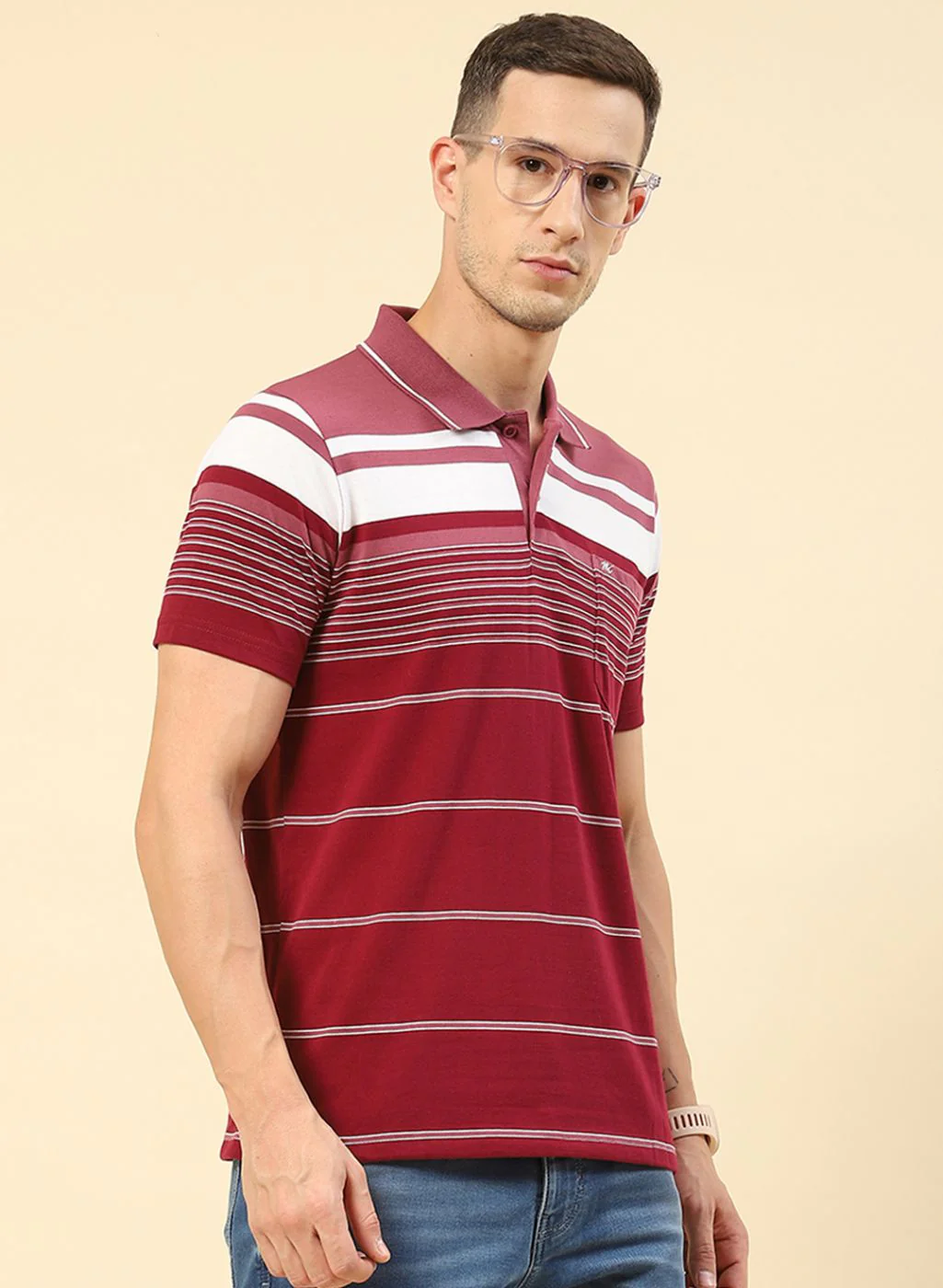 Men Maroon Stripe T-Shirt - Image 4