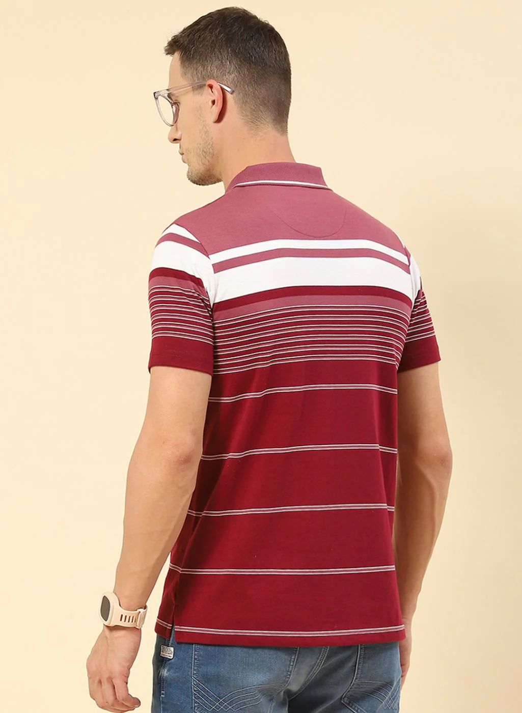 Men Maroon Stripe T-Shirt - Image 5