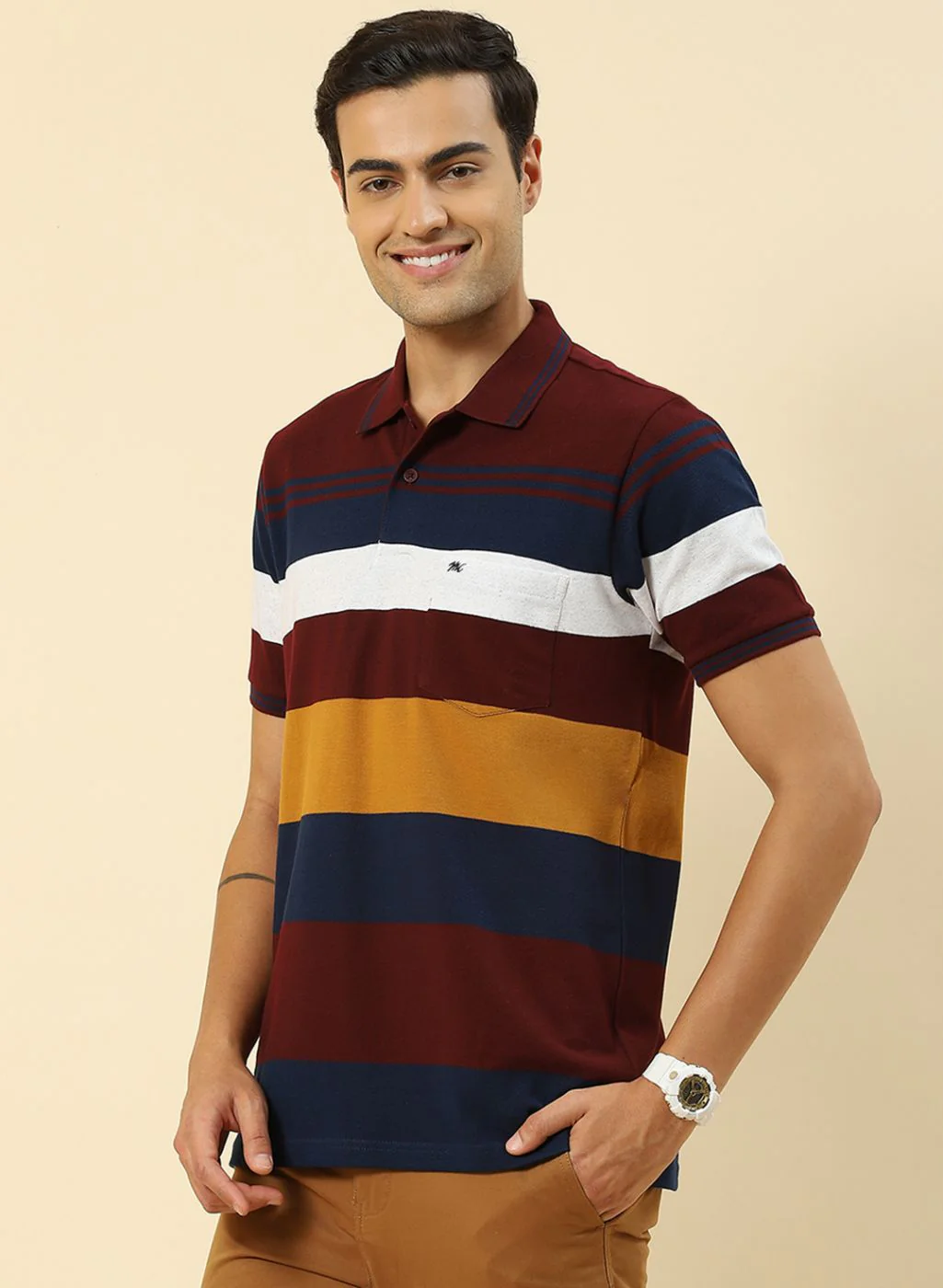 Men Maroon Stripe T-Shirt - Image 2