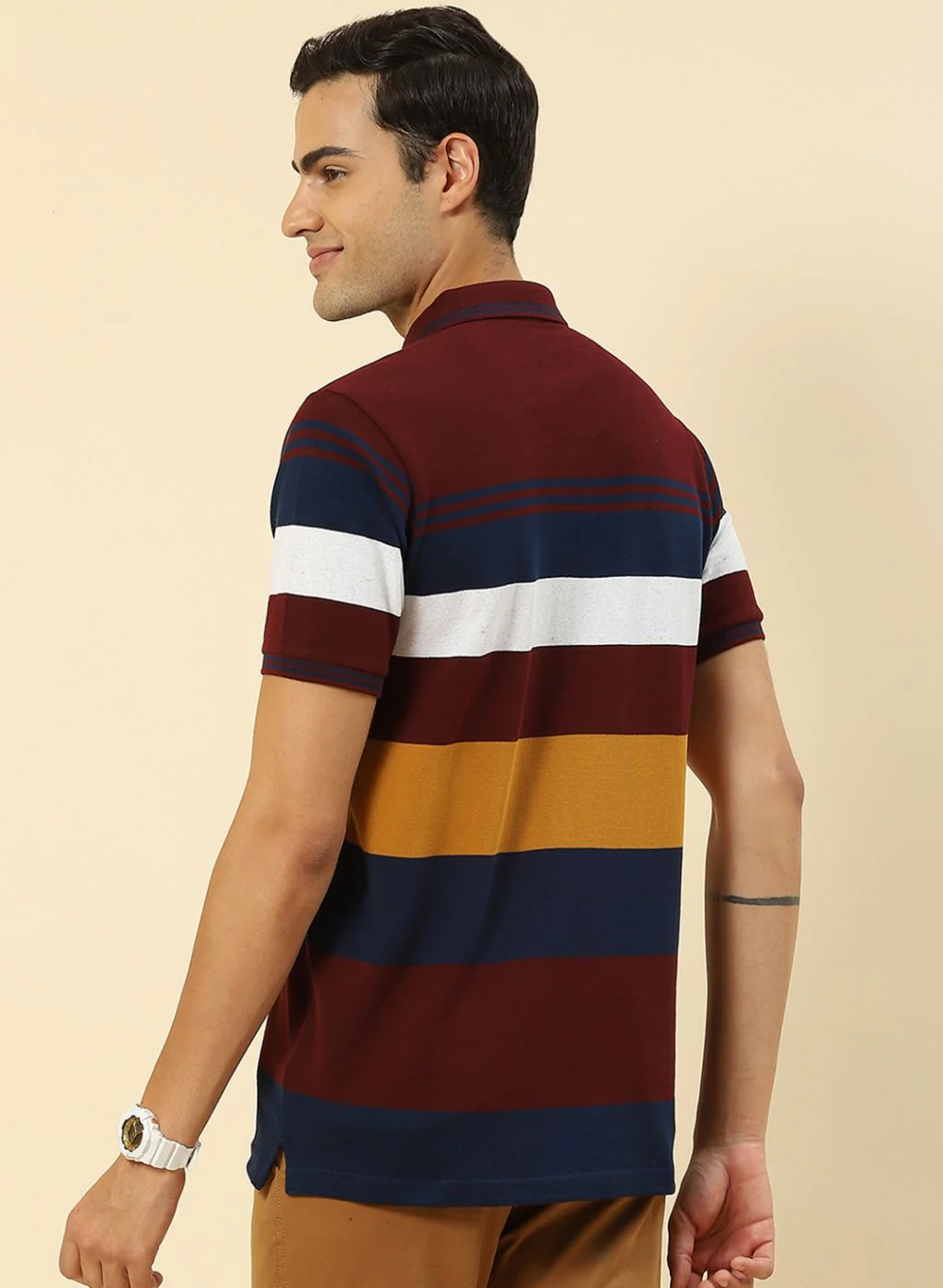 Men Maroon Stripe T-Shirt - Image 4