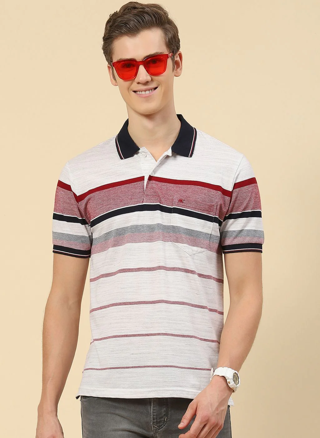 Men Multicolor Stripe T-Shirt - Image 2