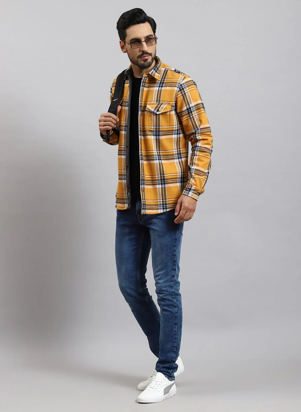 Men Mustard Check Cotton Blend Shirt - Image 2