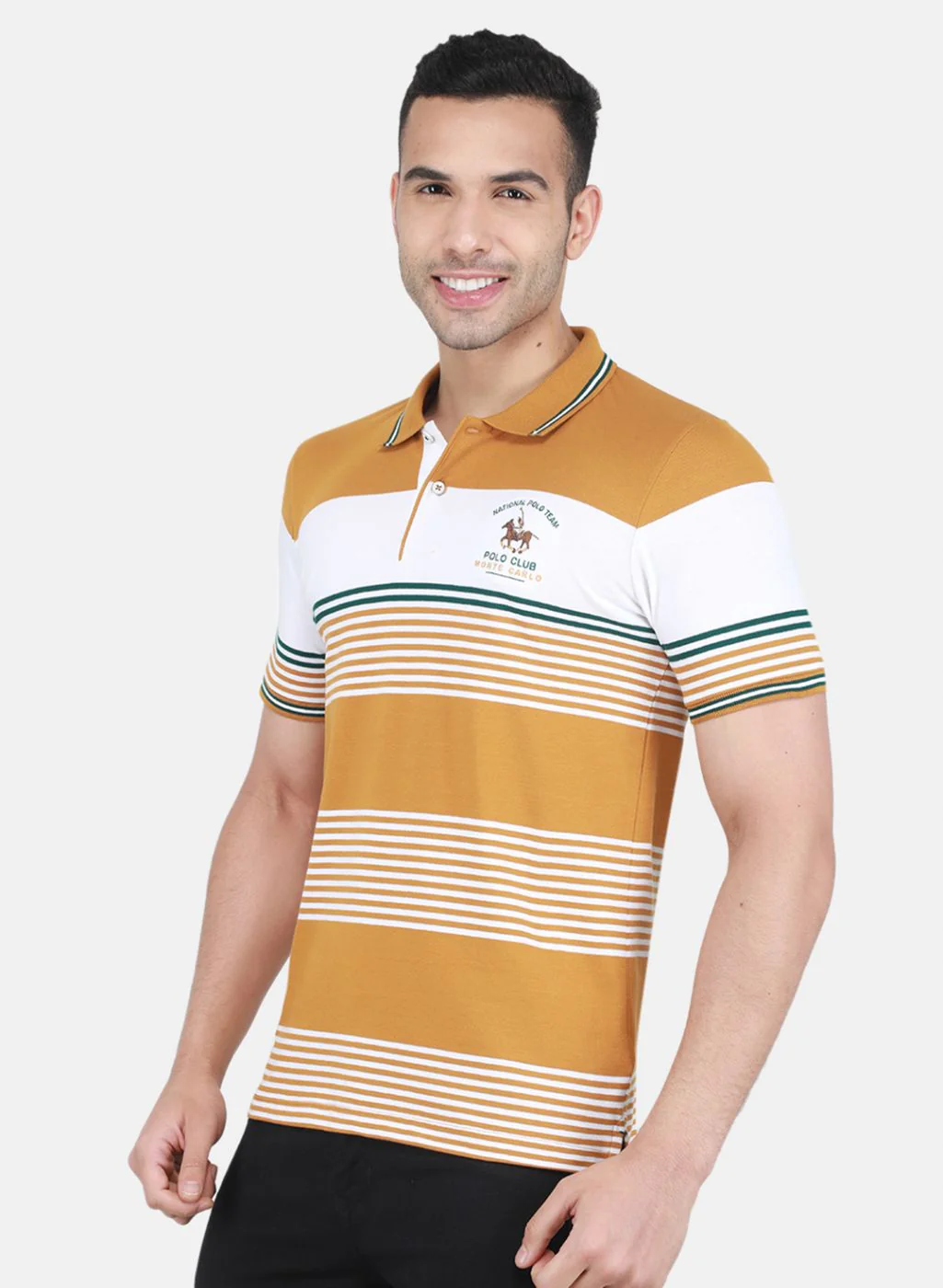 Men Mustard Jaquard T-Shirt - Image 2
