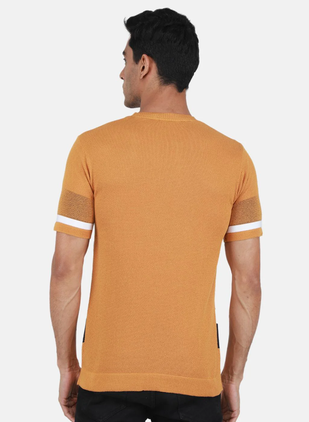 Men Mustard Self Design T-Shirt - Image 3