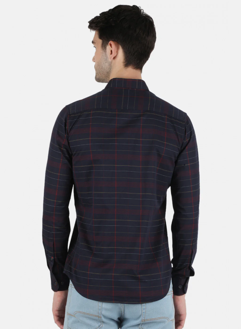 Men NAvy Blue Check Shirt - Image 3