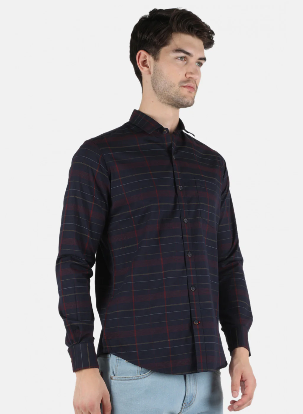 Men NAvy Blue Check Shirt - Image 6