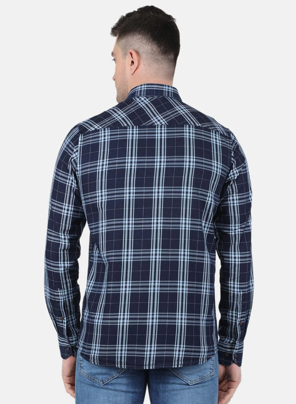 Men NAvy Blue Check Shirt - Image 3