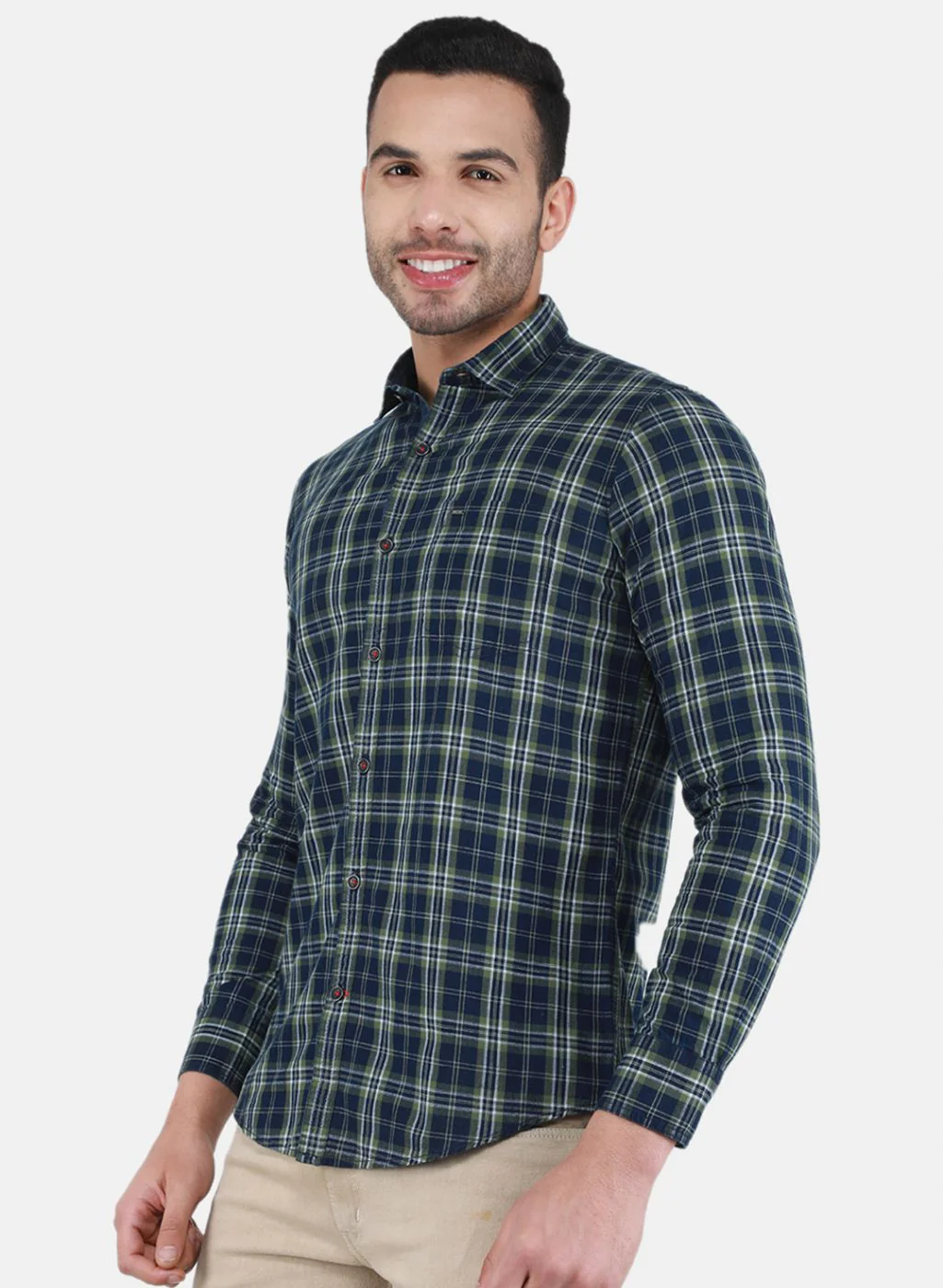 Men NAvy Blue Check Shirt - Image 2