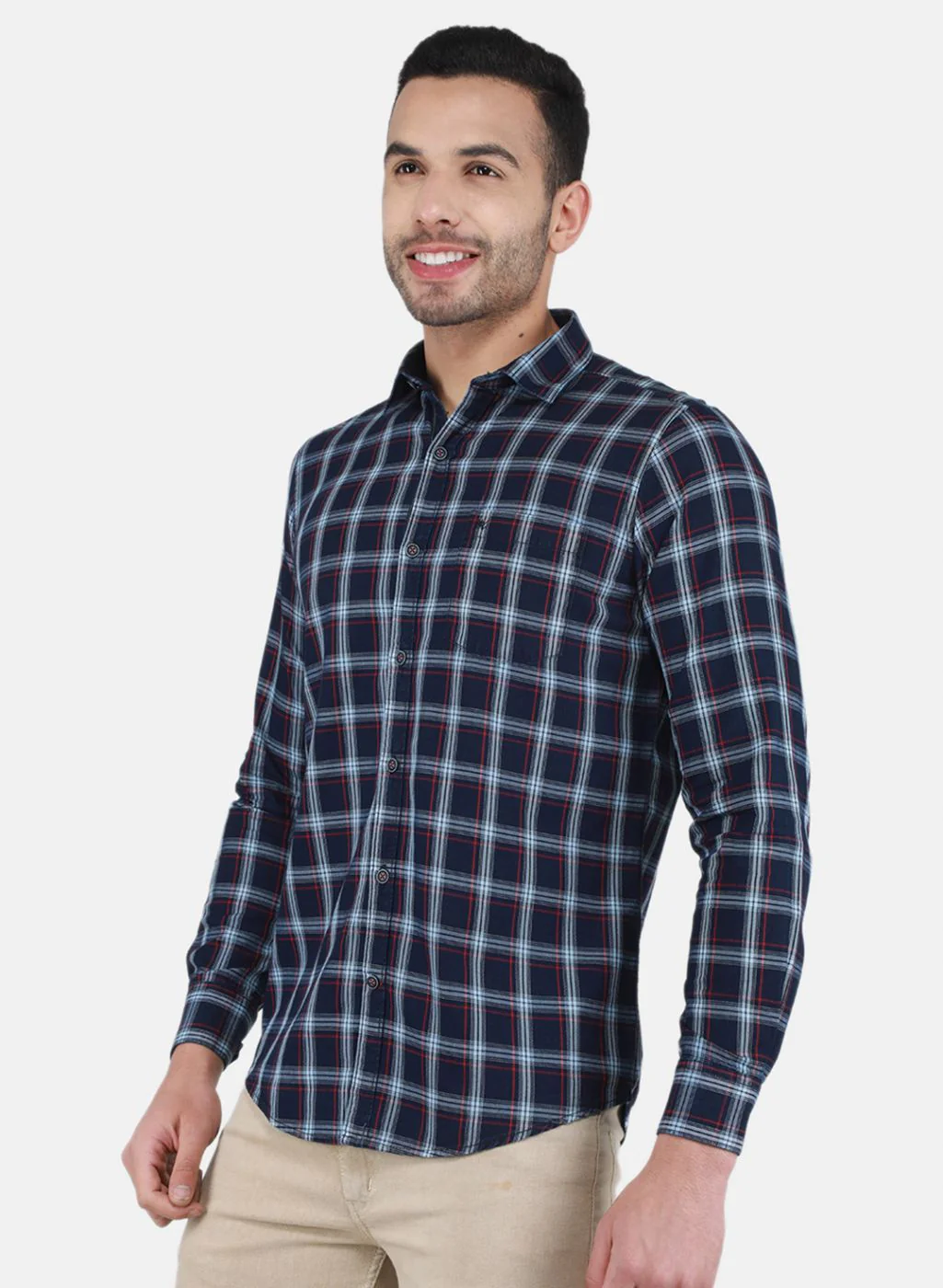 Men NAvy Blue Check Shirt - Image 2
