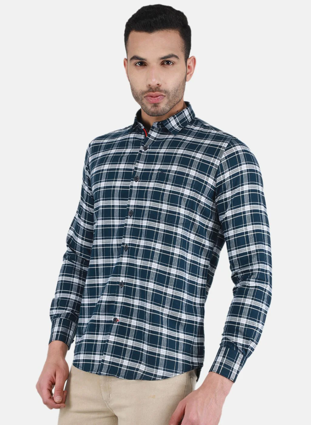 Men NAvy Blue Check Shirt - Image 2