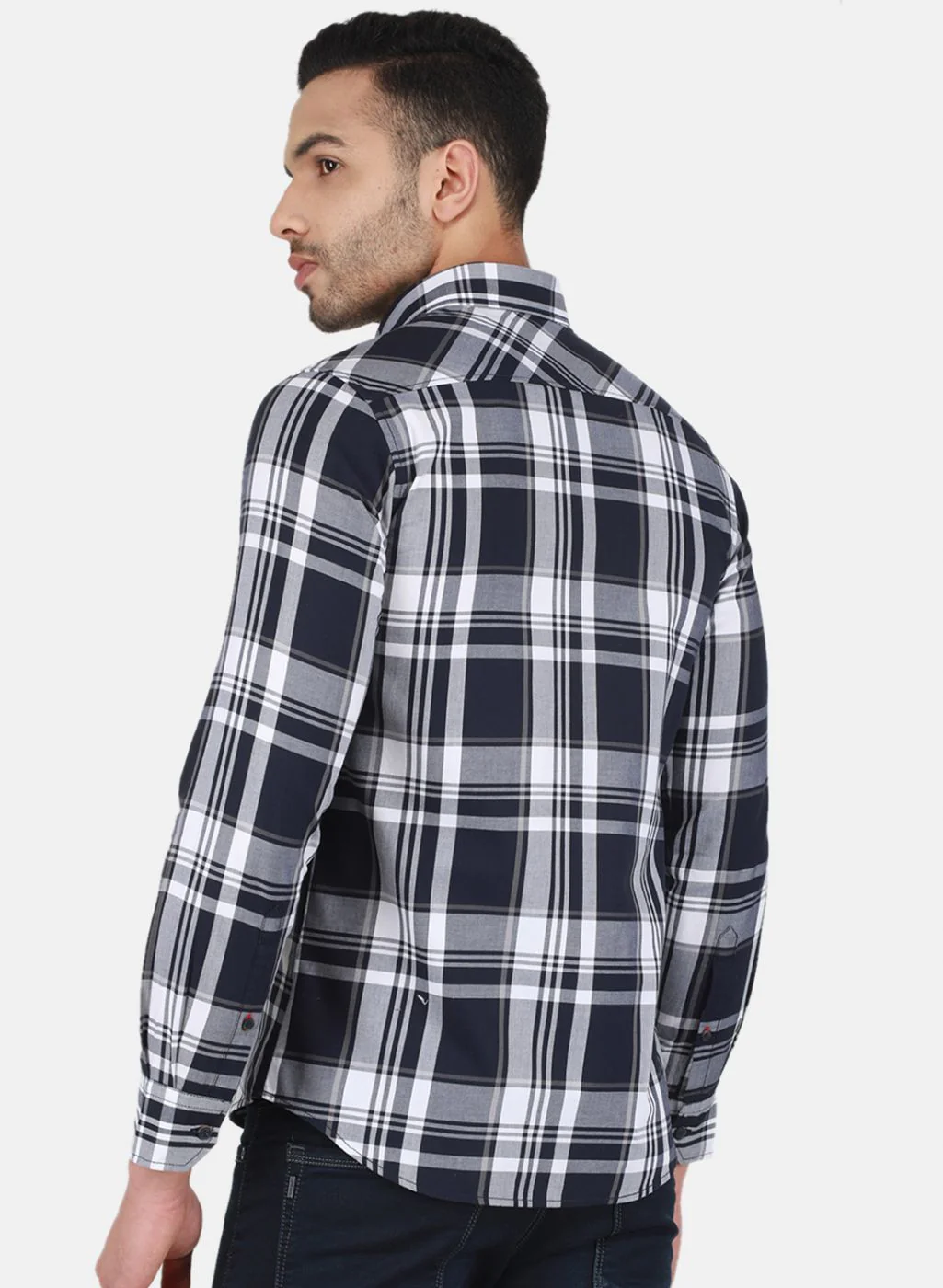 Men NAvy Blue Check Shirt - Image 3
