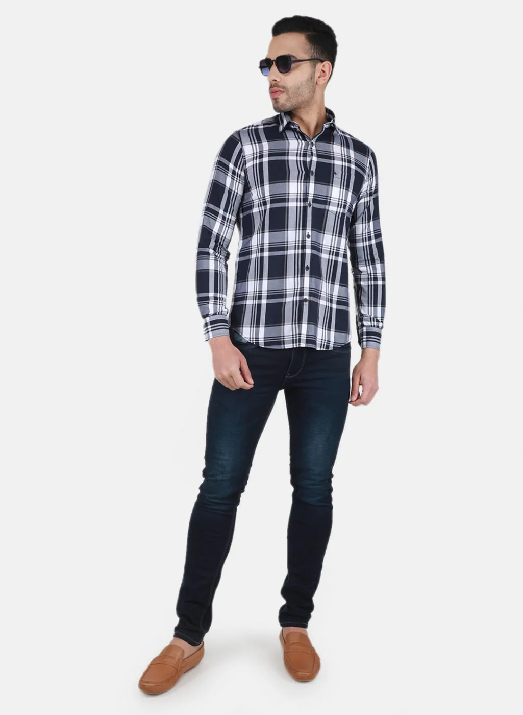 Men NAvy Blue Check Shirt - Image 4