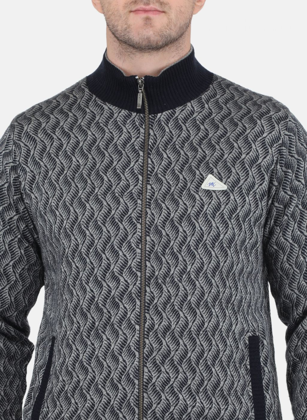 Men NAvy Blue Jaquard Jacket - Image 5
