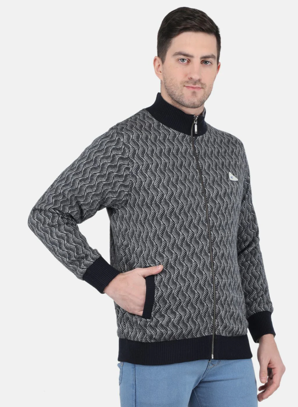 Men NAvy Blue Jaquard Jacket - Image 6