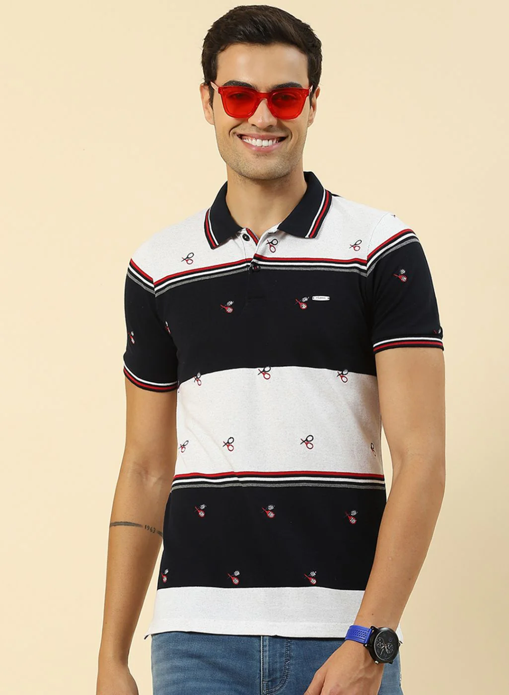 Men NAvy Blue Jaquard T-Shirt