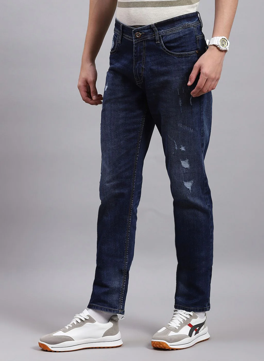 Men NAvy Blue NArrow Fit Denim - Image 3