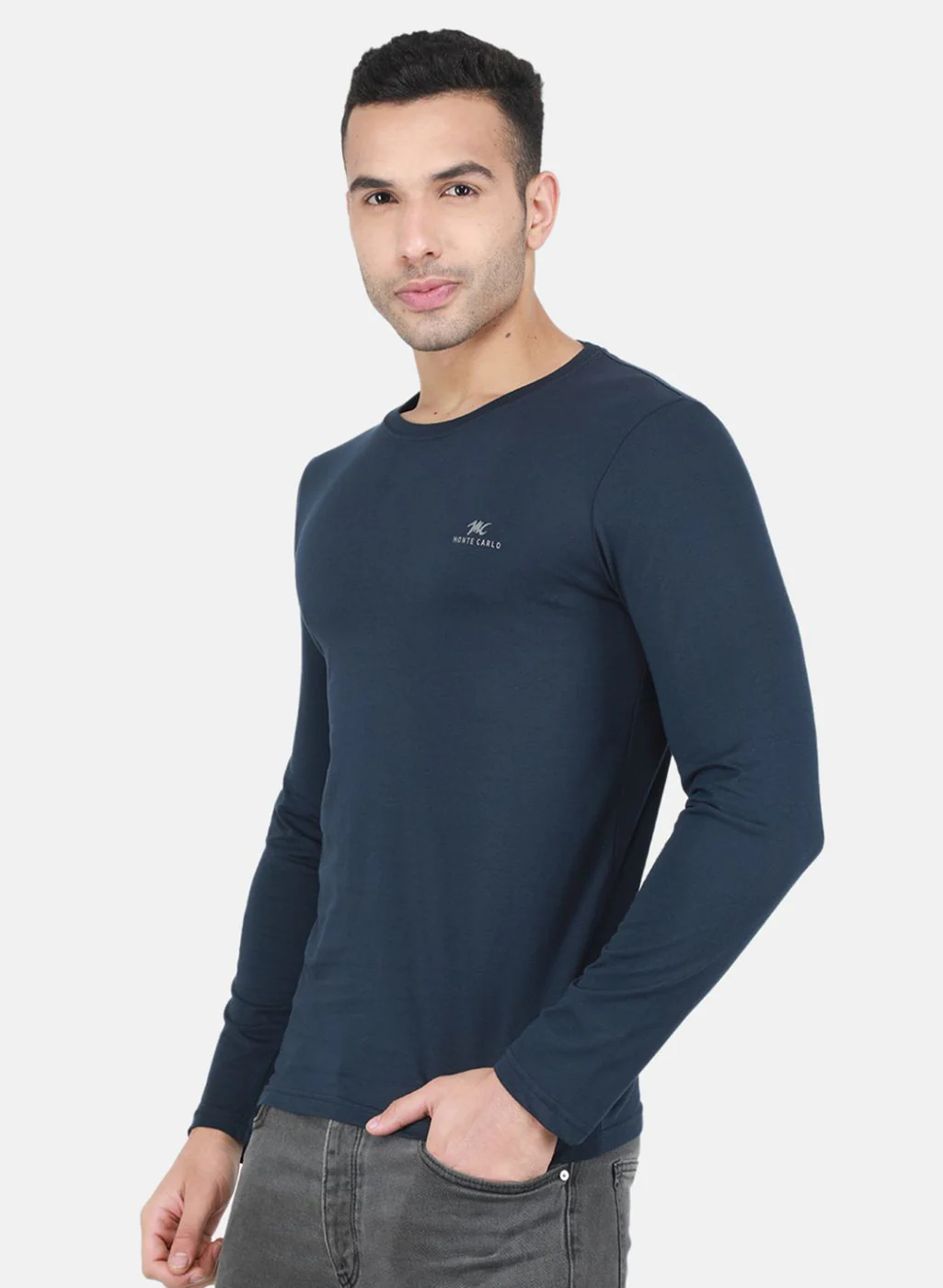Men NAvy Blue Plain T-Shirt - Image 7