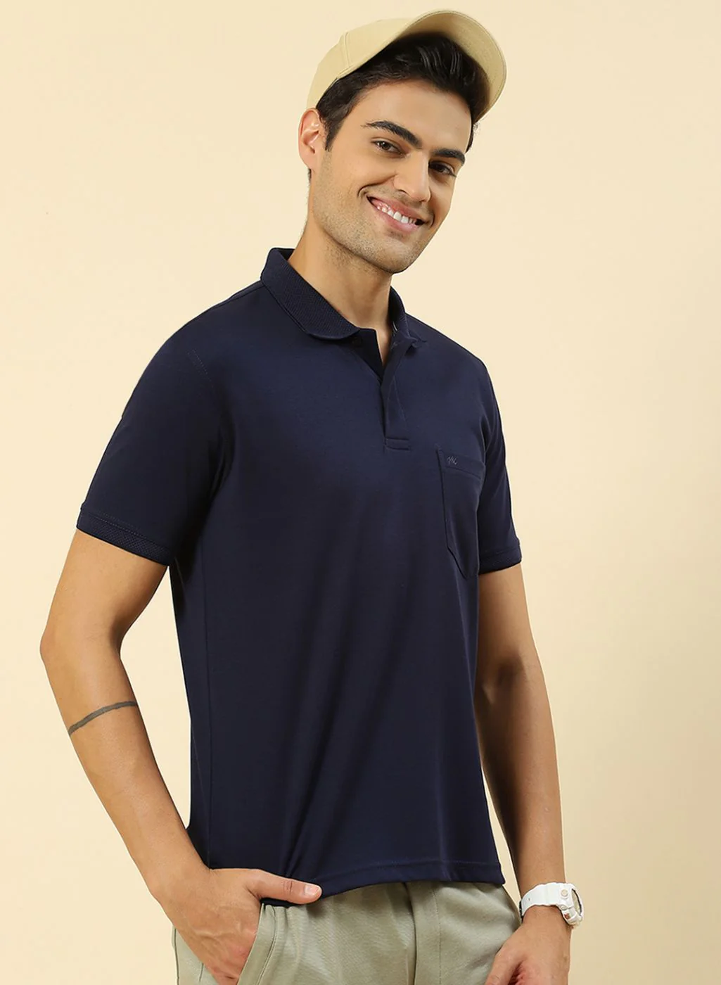 Men NAvy Blue Plain T-Shirt - Image 4