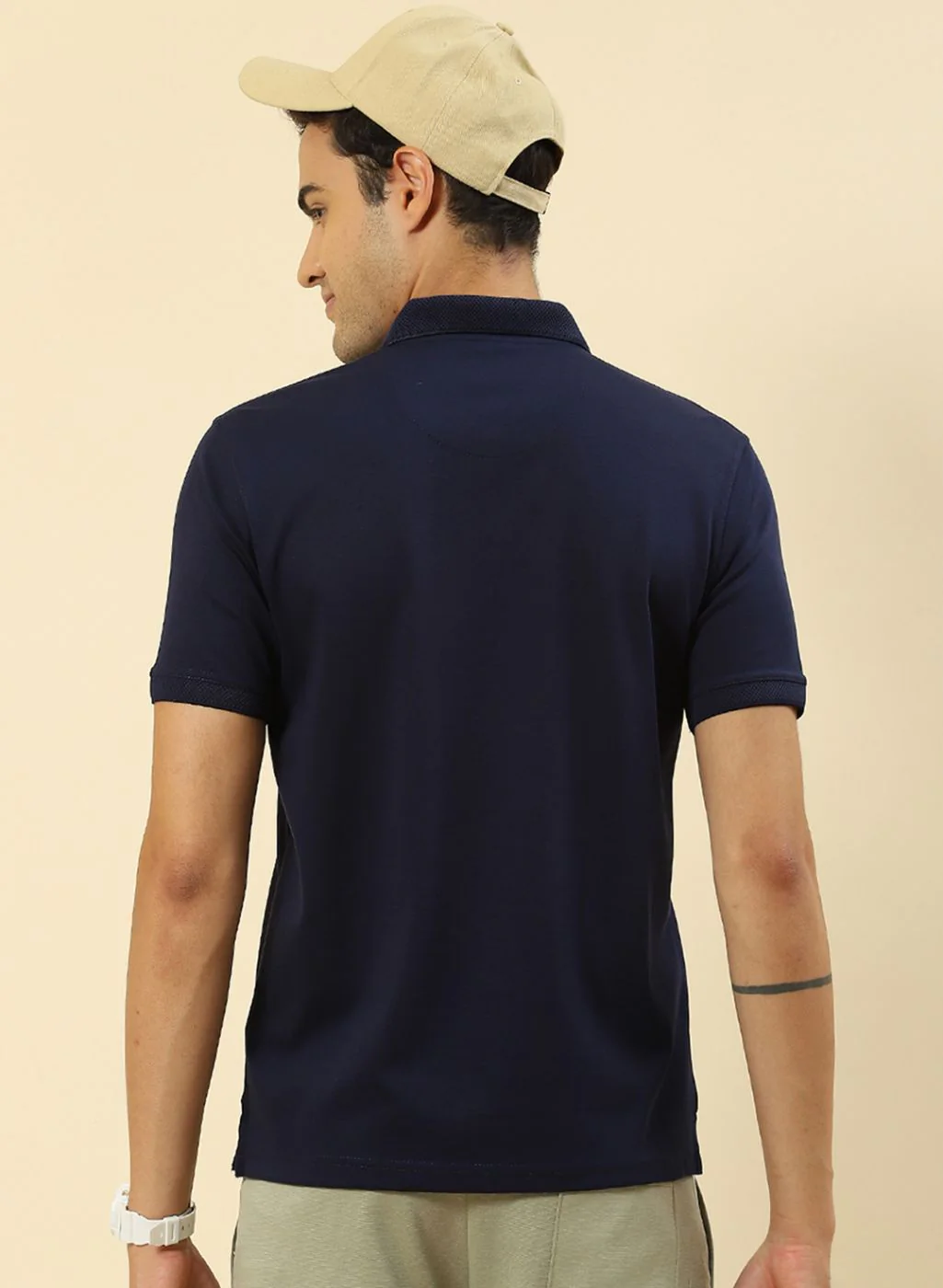 Men NAvy Blue Plain T-Shirt - Image 5