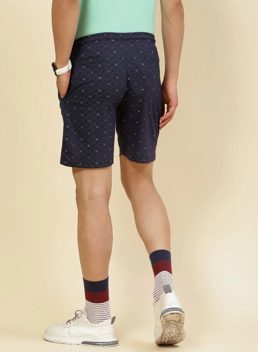 Men NAvy Blue Printed Bermuda - Image 5