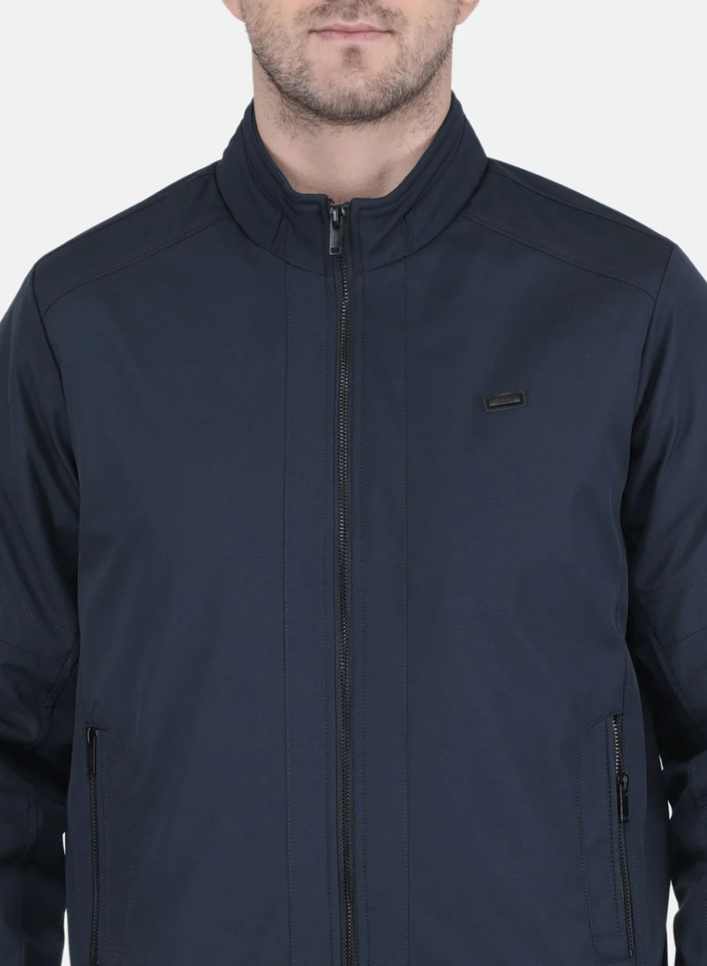 Men NAvy Blue Printed Jacket - Image 5
