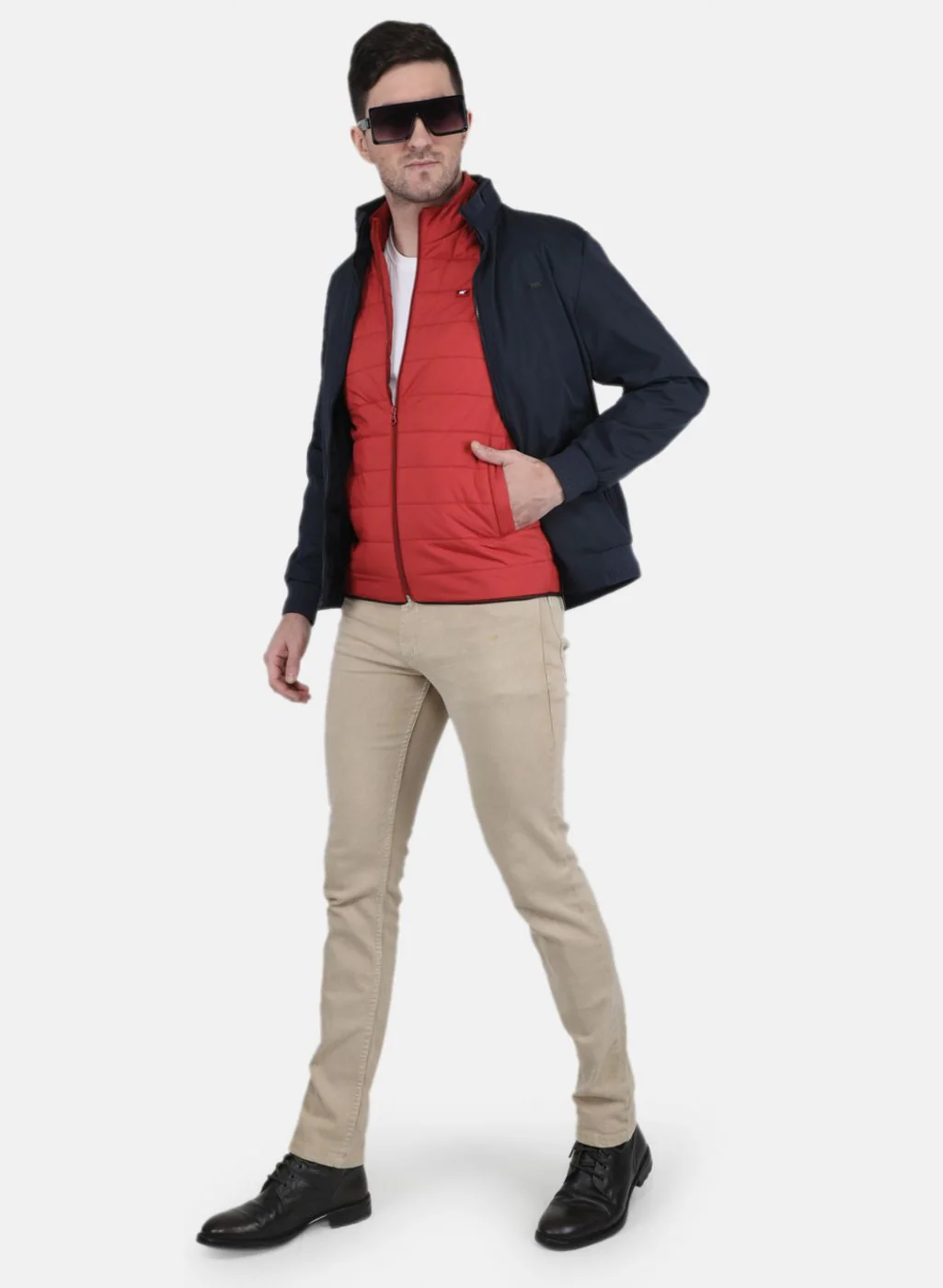 Men Navy Blue & Red Reversible Jacket (2 Pcs) - Image 2