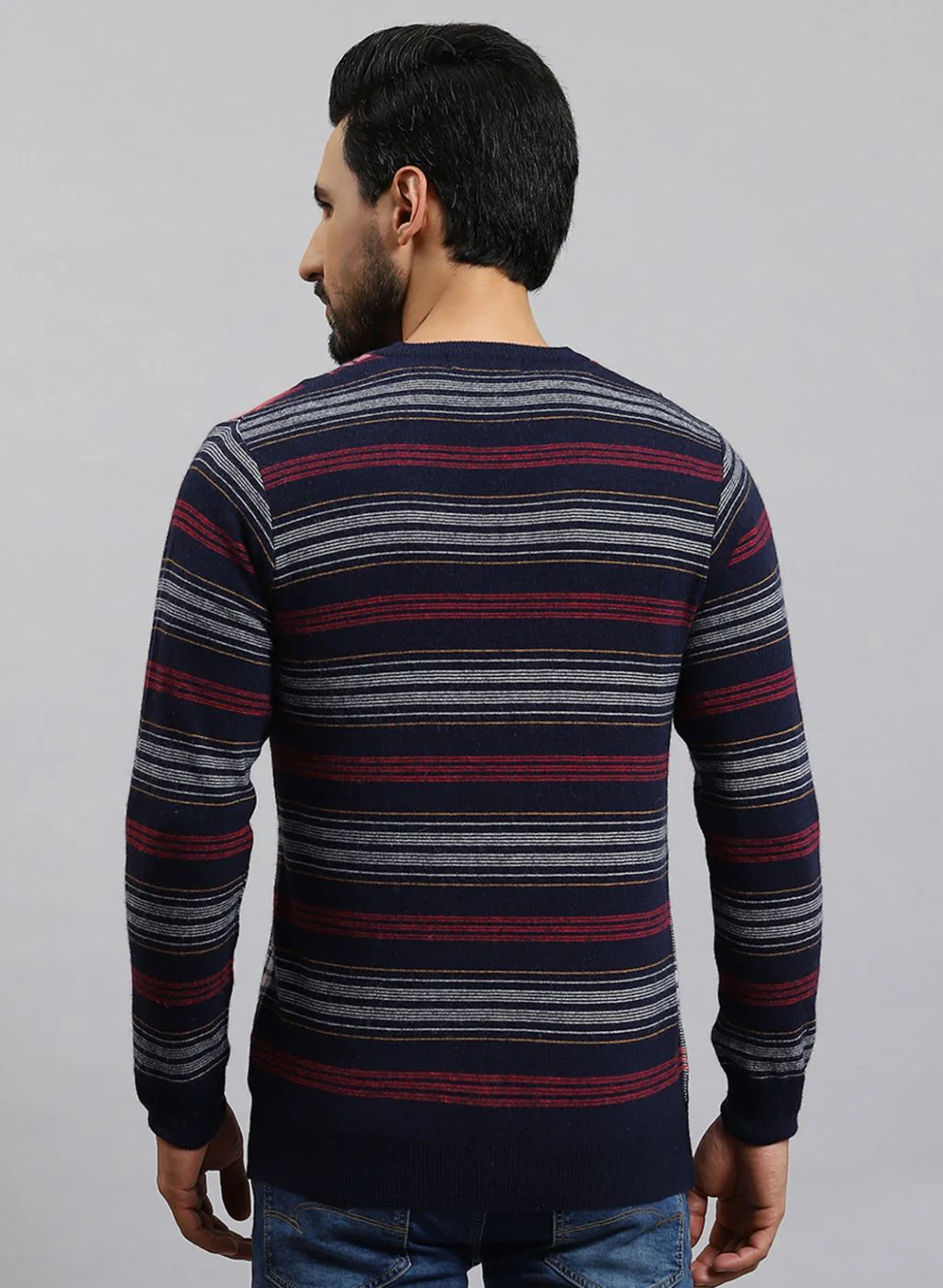 Men NAvy Blue Printed Lamb wool Pullover - Image 5
