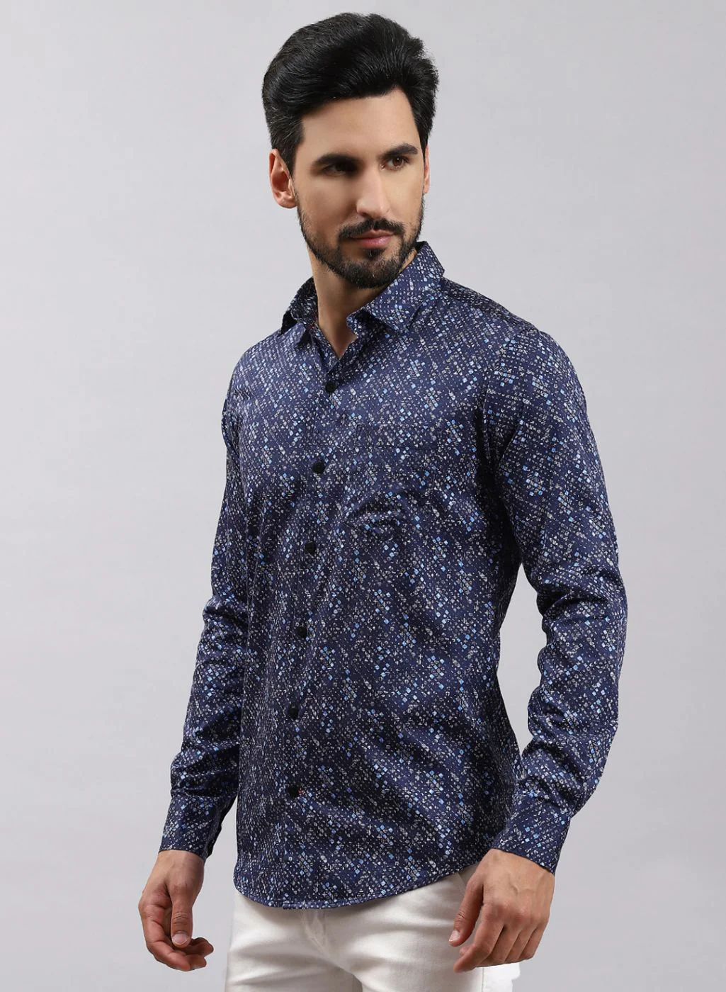 Men NAvy Blue Printed Pure Cotton Shirt - Image 4