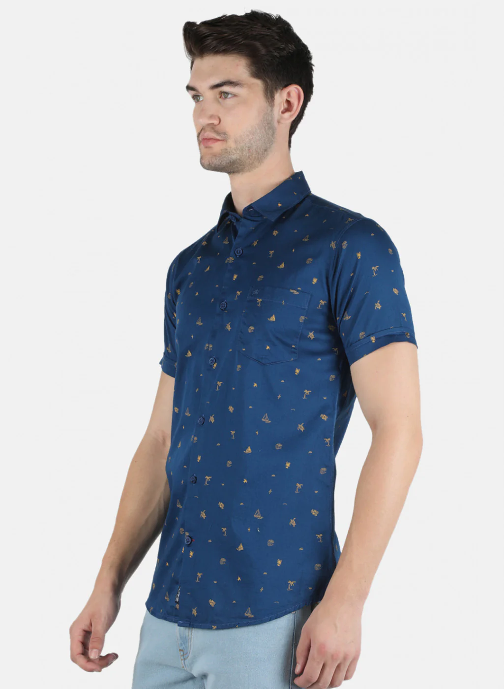 Men NAvy Blue Printed Shirt - Image 2