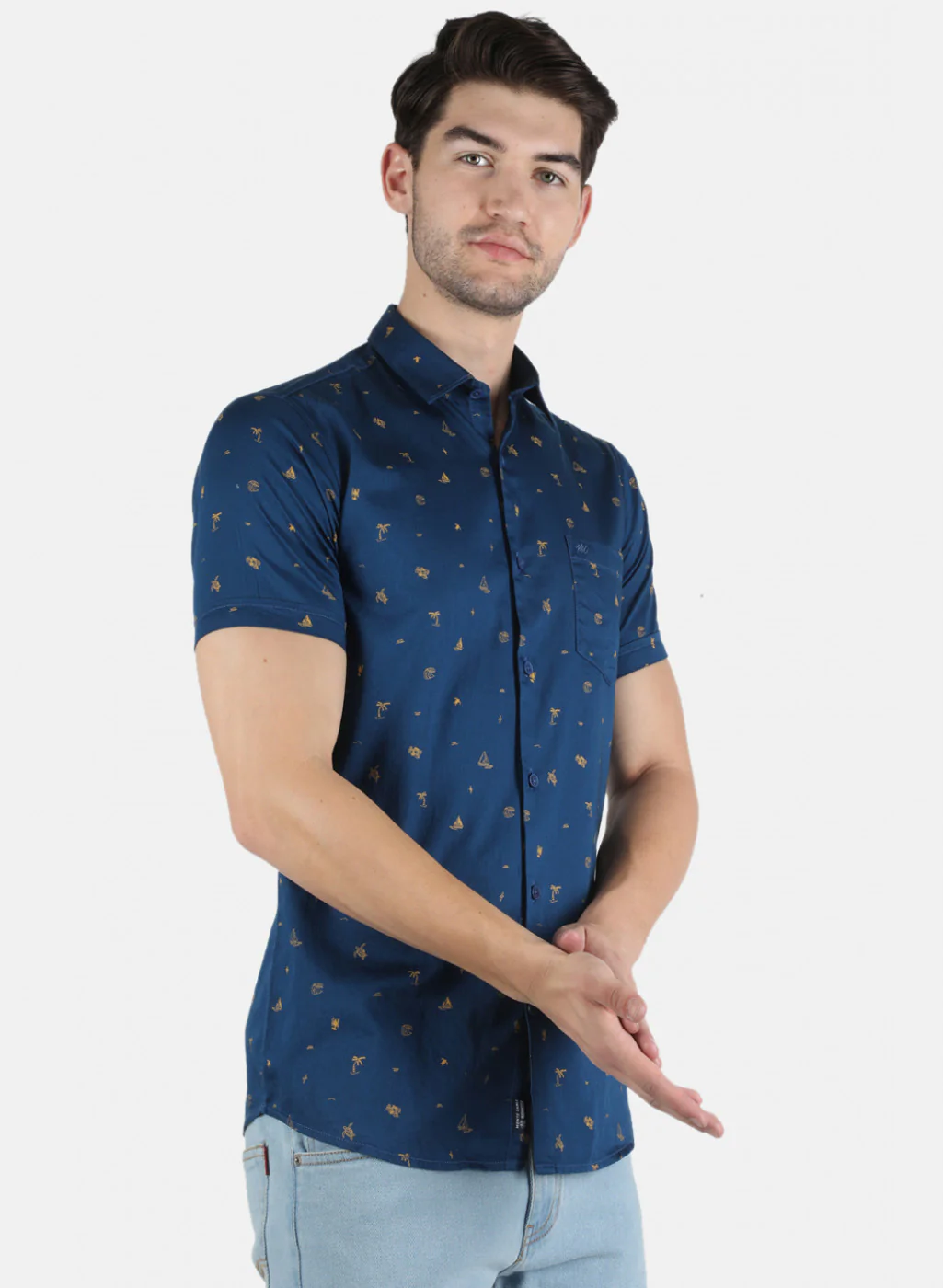 Men NAvy Blue Printed Shirt - Image 6