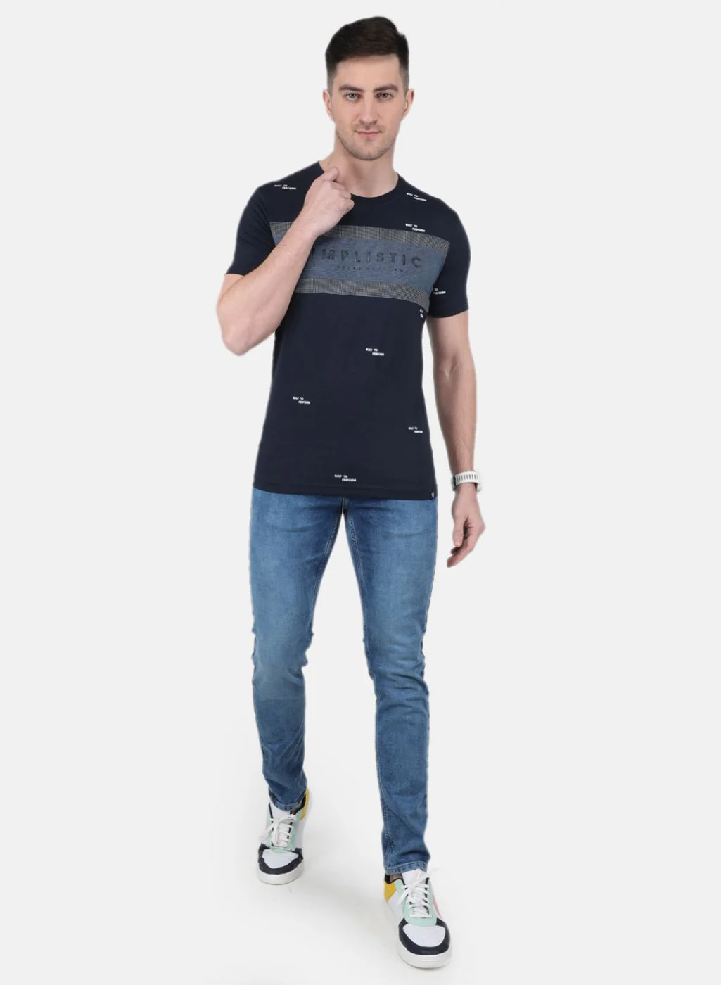Men NAvy Blue Printed T-Shirt - Image 4
