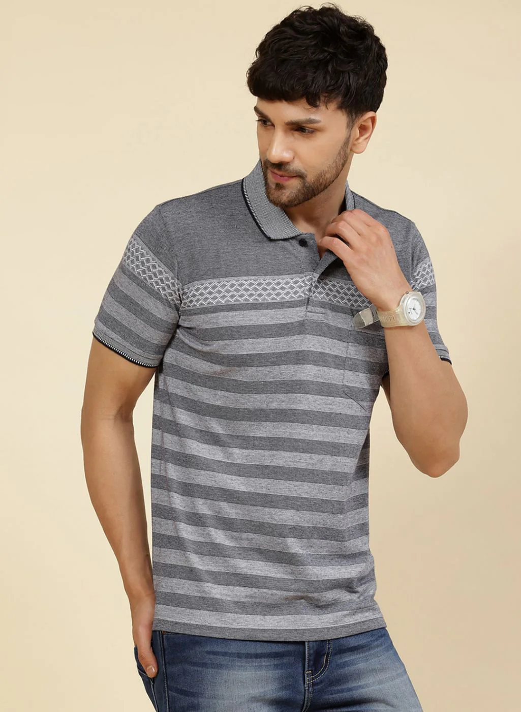 Men NAvy Blue Printed T-Shirt - Image 4
