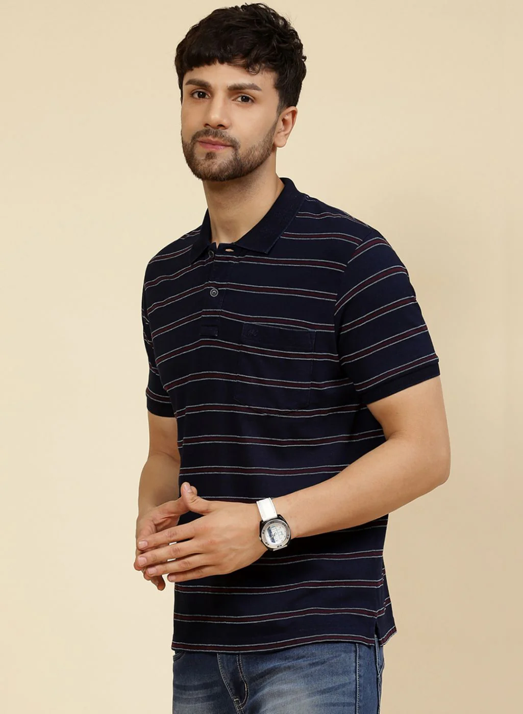 Men NAvy Blue Printed T-Shirt - Image 2