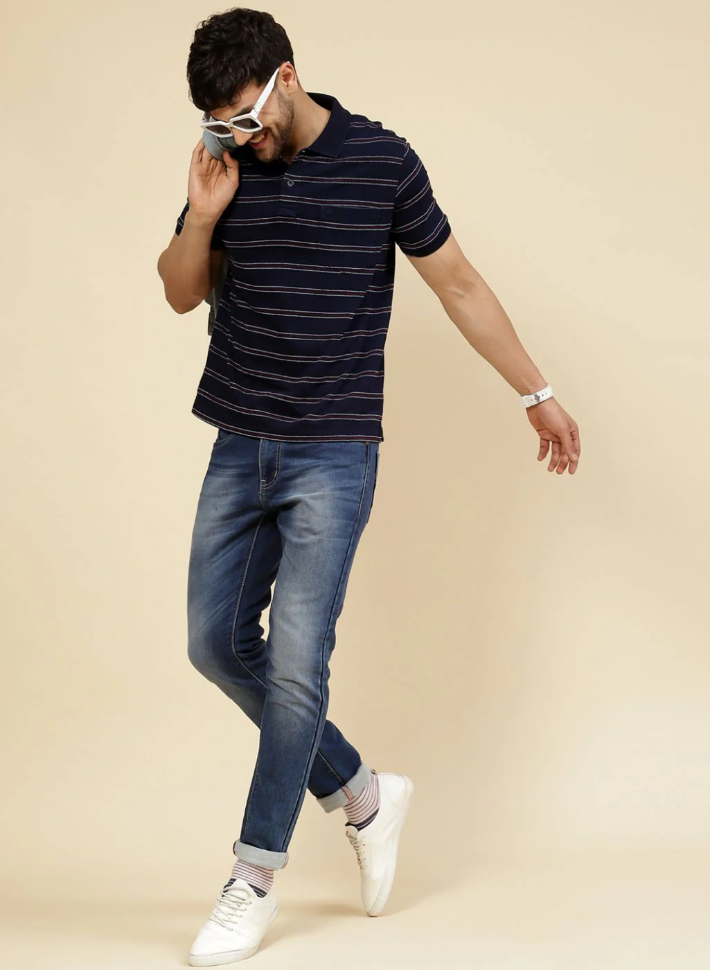 Men NAvy Blue Printed T-Shirt - Image 5