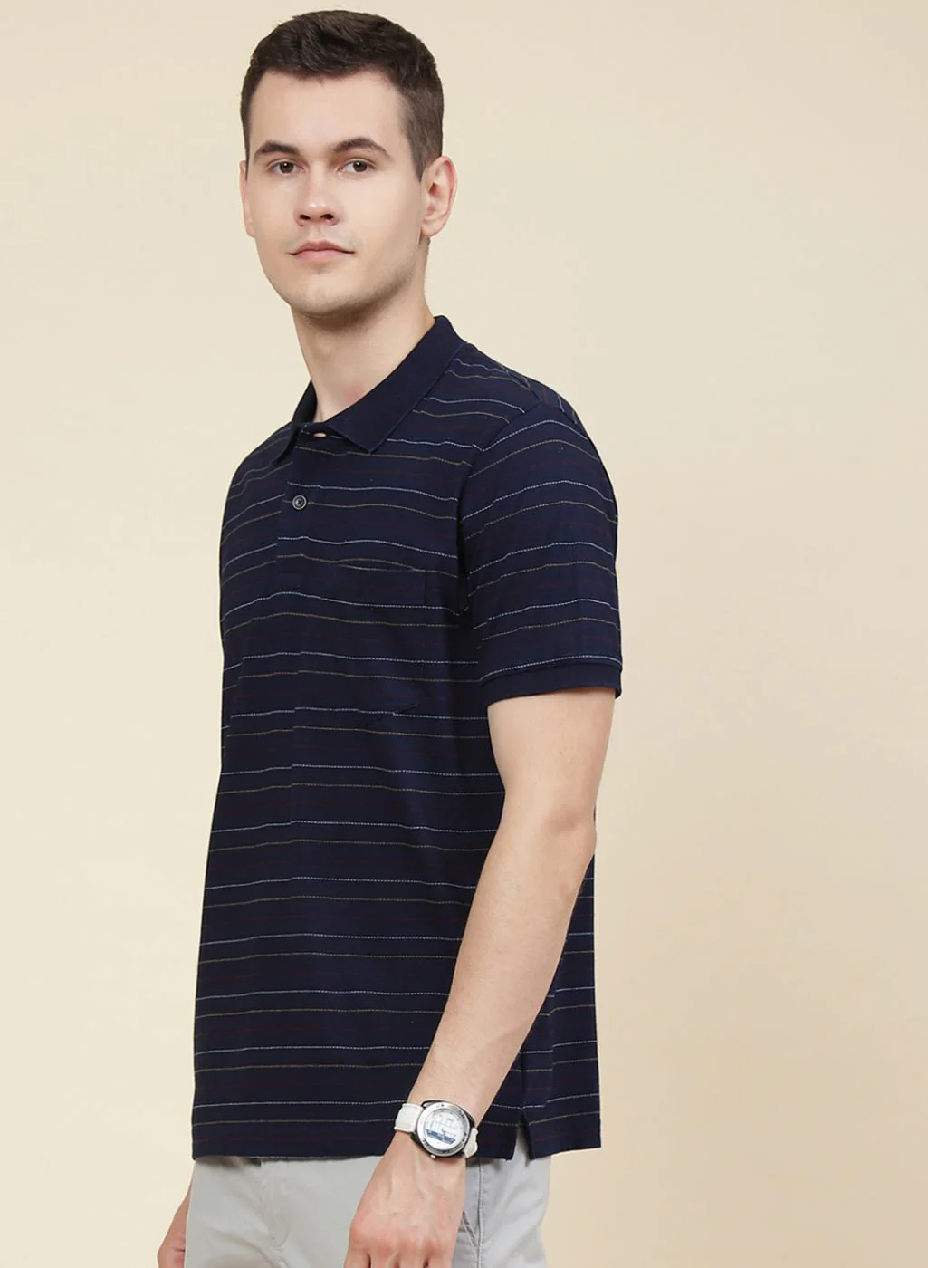 Men NAvy Blue Printed T-Shirt - Image 3